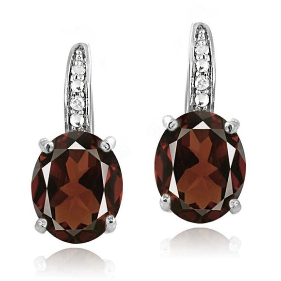 Sterling Silver Garnet Cubic Zirconia Earrings - Picture 1 of 2